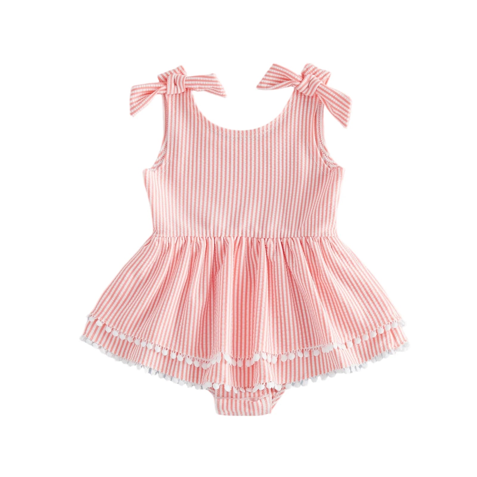 Striped Ruffle Romper with Tassel Hem for Toddlers