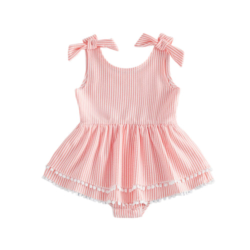 Striped Ruffle Romper with Tassel Hem for Toddlers