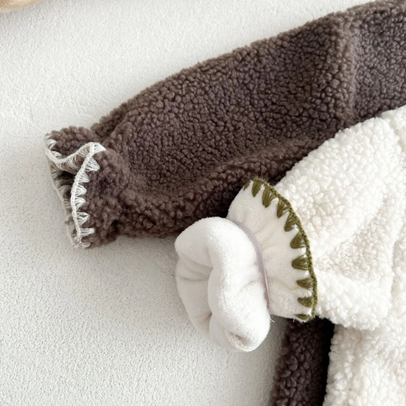 Detail of Full Sleeve on Lamb Wool Baby Romper