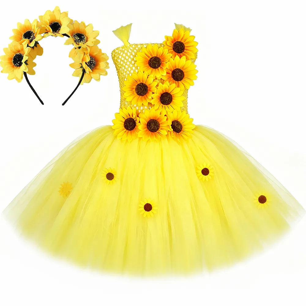 Sunflower fairy dress with crown-style sunflower headband