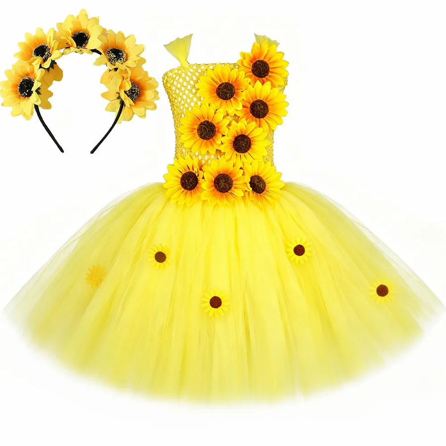 Sunflower fairy dress with crown-style sunflower headband