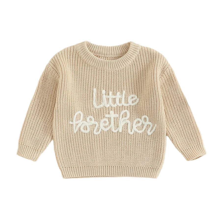 Beige Little Brother embroidered cotton knit baby sweater on white