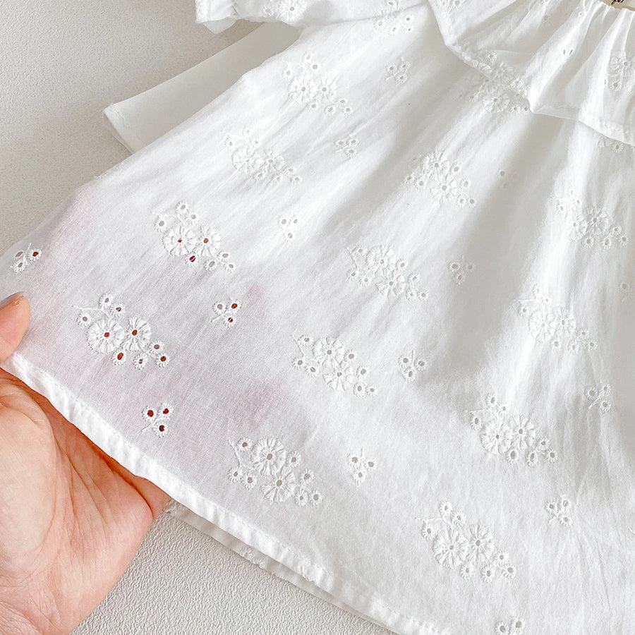 Baby Girl's Blouse Summer Cotton Breathable Shirt Tops Clothing for Girls Versatile Ruffle Collar Short Sleeved T-shirt