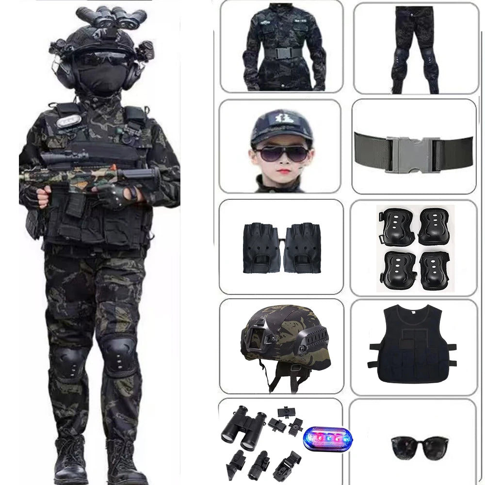 Black camouflage full tactical costume set for kids