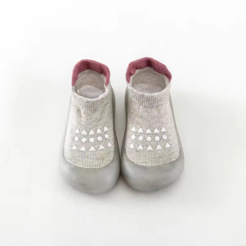 Gray Airy Step soft-sole sock shoes for babies
