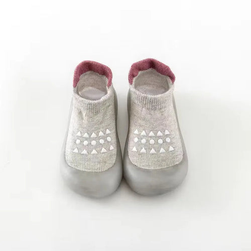 Gray Airy Step soft-sole sock shoes for babies