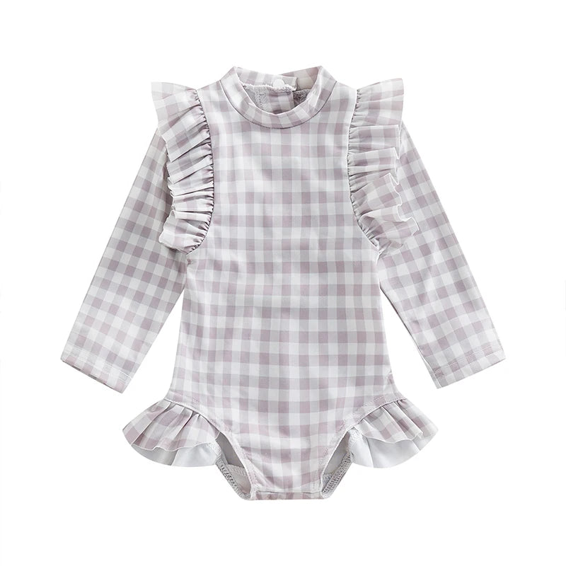 Princess Printed Ruffles Long Sleeve Swimsuit