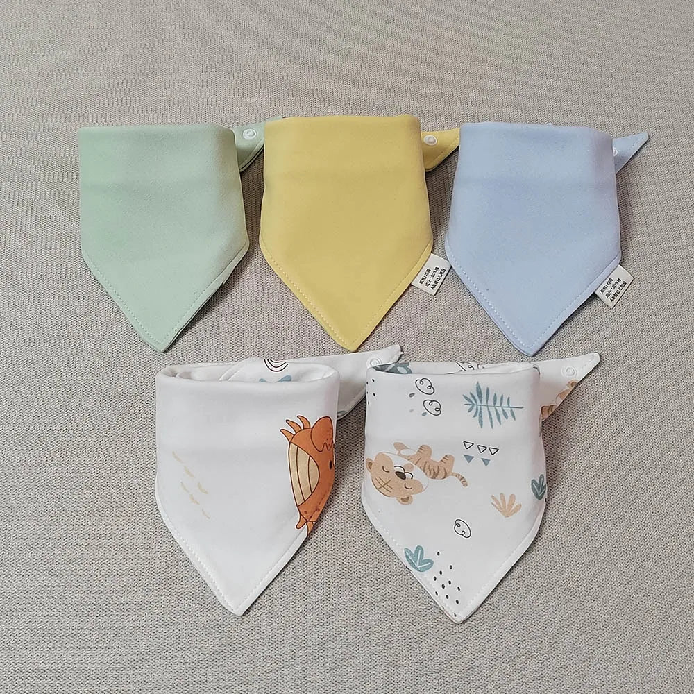5-Pack Cotton Baby Bib Set - Pastel Safari Set