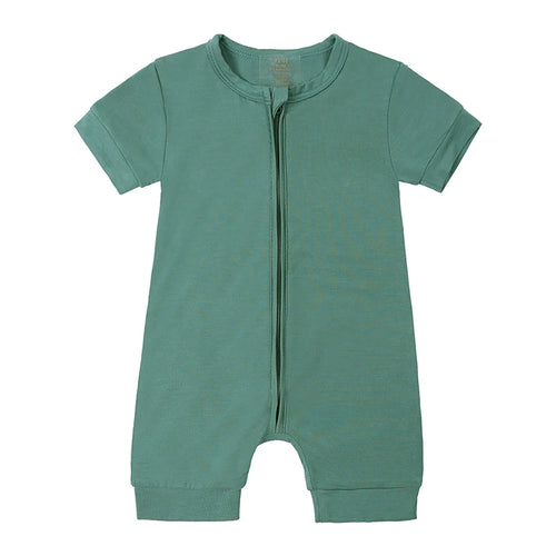 Soft Bamboo Short Sleeve Zip Romper - Deep Teal front product view