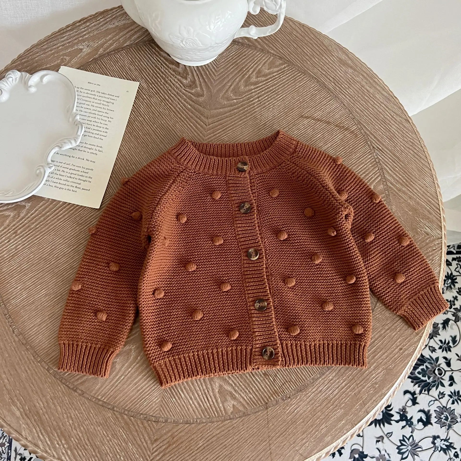 Unisex baby sweater cardigan thick warm knit long sleeve top for autumn and winter