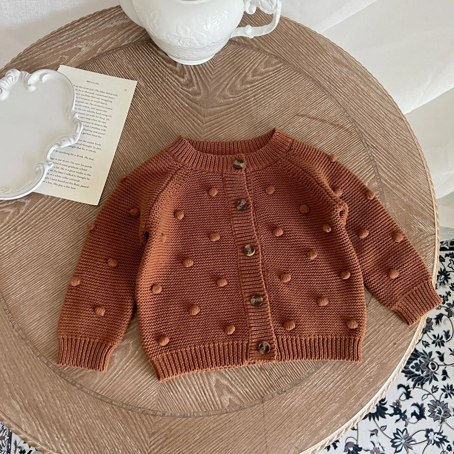 Unisex baby sweater cardigan thick warm knit long sleeve top for autumn and winter