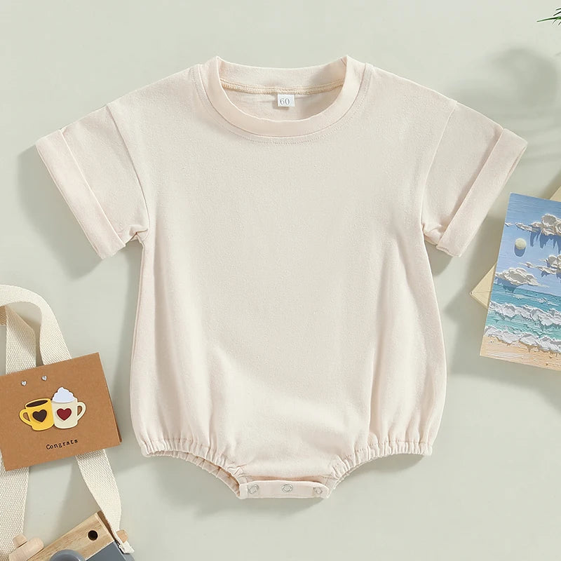 Short Sleeve Solid Color Infant Bodysuit Jumpsuit
