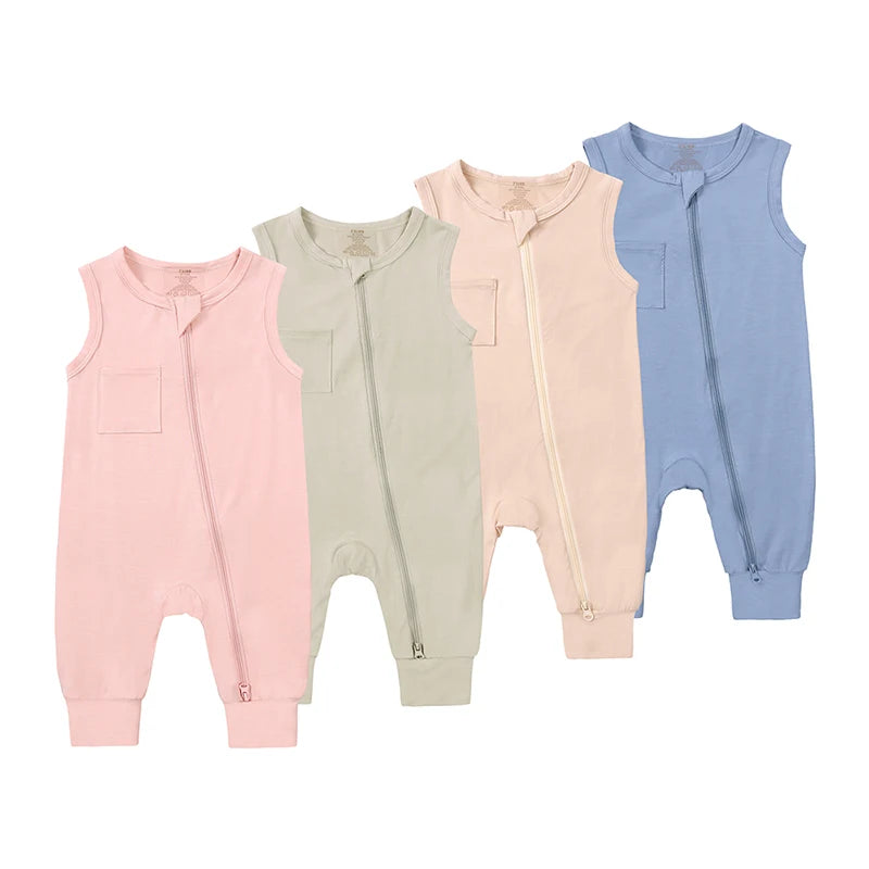 Essentials Summer Baby Romper Clothes Bamboo Fiber Jumpsuit Sleeveless Onesies Pajamas Solid Bodysuit For