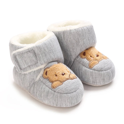 Gray / Brown Bear Cozy Cartoon baby boots