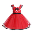 Red polka dot dress with black bow and tulle skirt