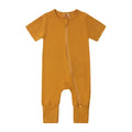 Bamboo Short Sleeve Zip Romper - Mustard