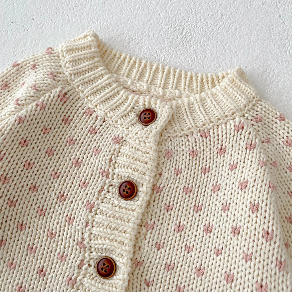 Heart Print Baby Girl Sweater Cardigan Long Sleeve Knit Top Warm Knitwear Coat