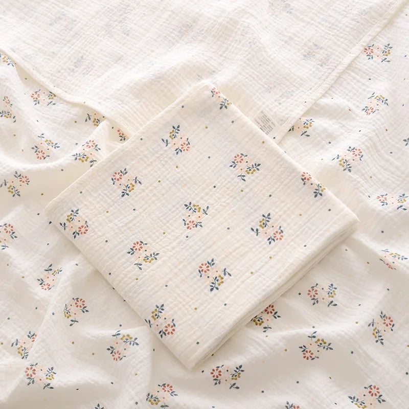 Retro Flower Muslin Baby Blanket - 2-Layer Cotton Swaddle - 100×100 cm (39.4×39.4 inches)