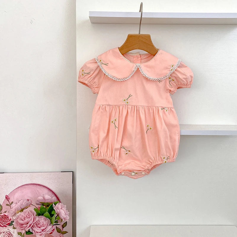 Blue embroidered princess dress and romper for girls