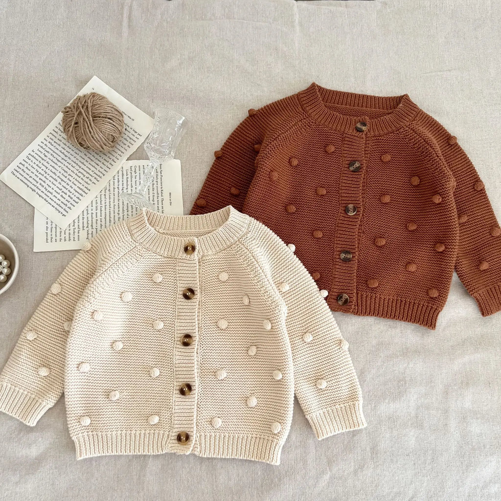 Unisex baby sweater cardigan thick warm knit long sleeve top for autumn and winter