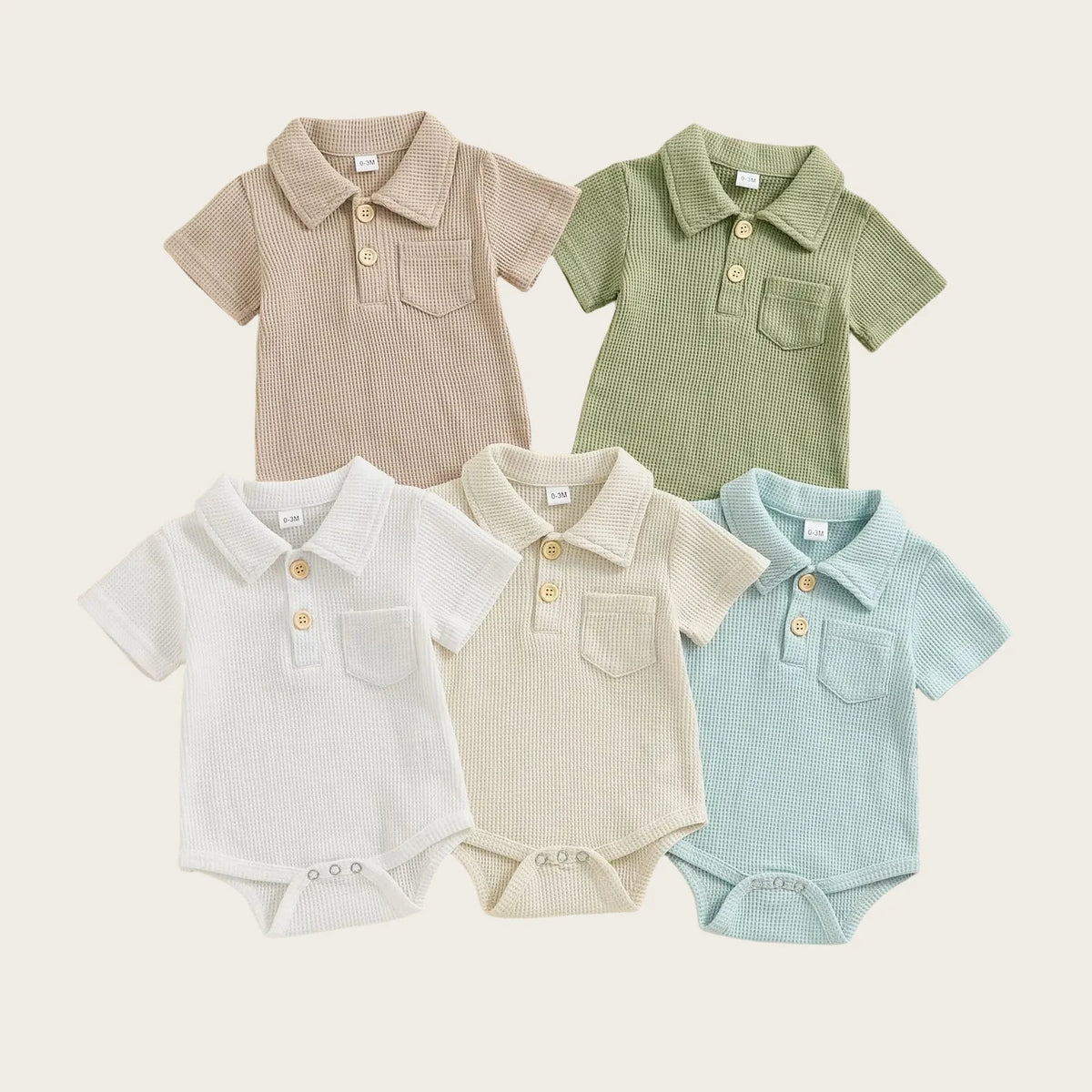 Waffle Knit Polo Bodysuit in white color for babies