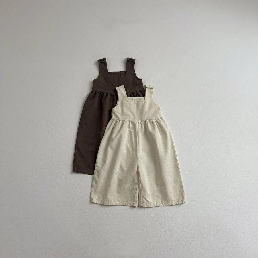 Loose Cotton Baby Overalls in Brown side view