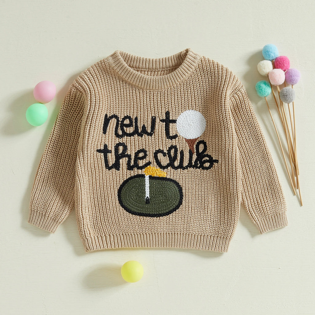 Close-up of Golf Letter Embroidery on Baby Sweater