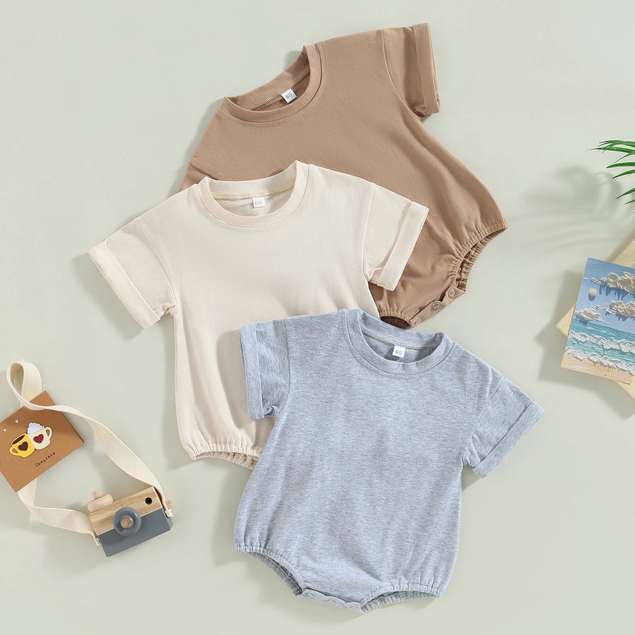 Short Sleeve Solid Color Infant Bodysuit Jumpsuit