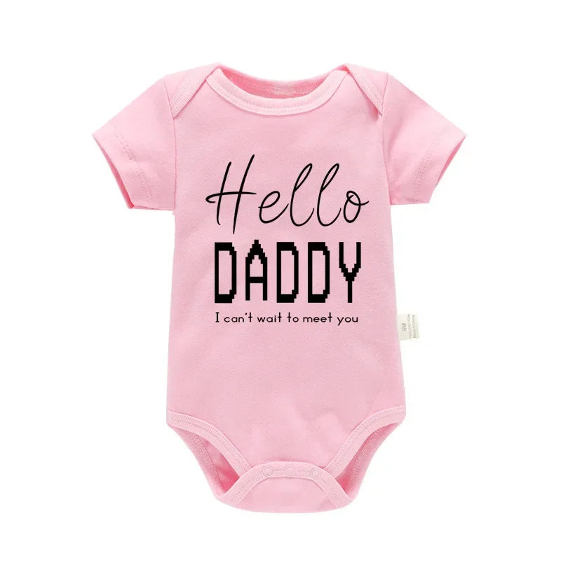 Side view of Coming Soon Letter Romper for babies