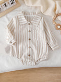 Detail of Crotch Snaps on Striped Long-Sleeve Bodysuit