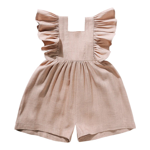 Baby Girls Sleeveless Linen Romper with Ruffles – Summer Jumpsuit