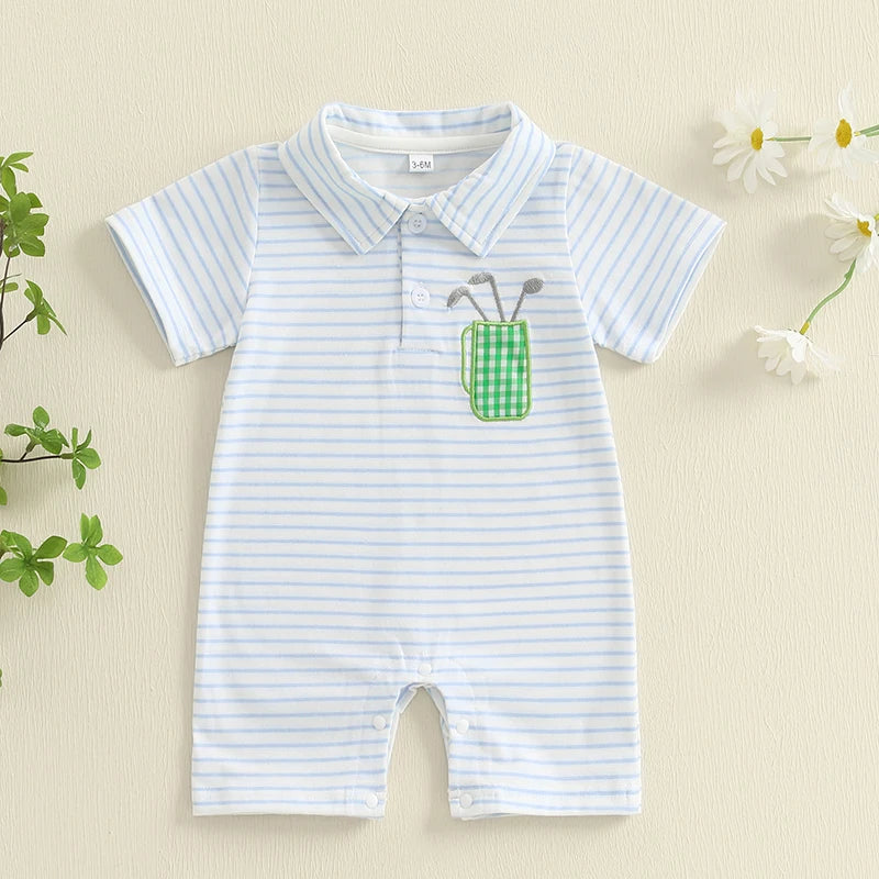 Fairway Stripe Polo Romper, product view 5