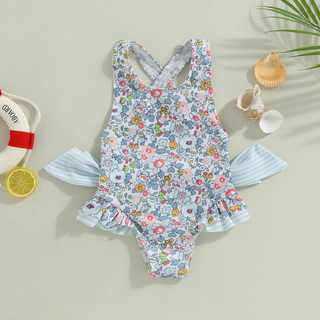 Close-up of floral print on Floral Bow Backless Swimsuit