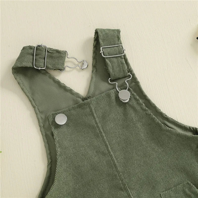 Unisex Baby Suspender Pants Jumpsuit with Button Closure in Solid Beige