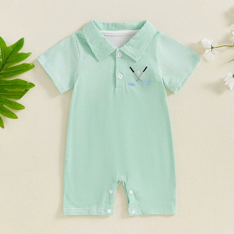 Fairway Stripe Polo Romper, product view 3