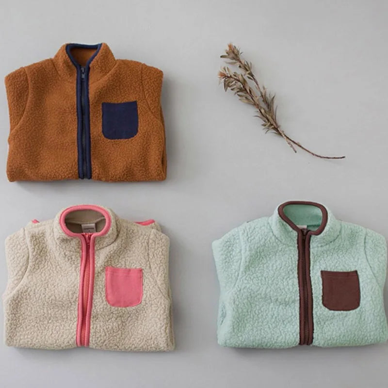 Warm Lamb Fleece Patchwork Romper in Brown