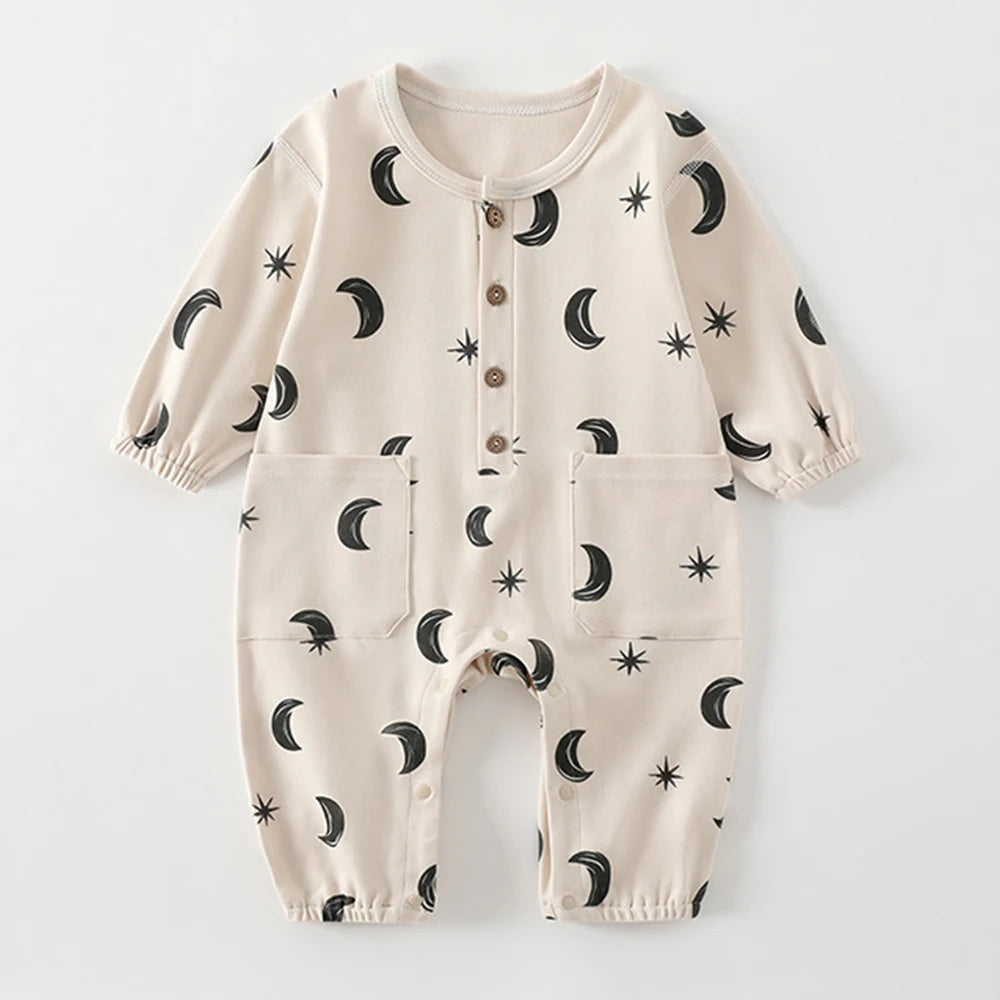 Long Sleeve Printed Baby Romper folded