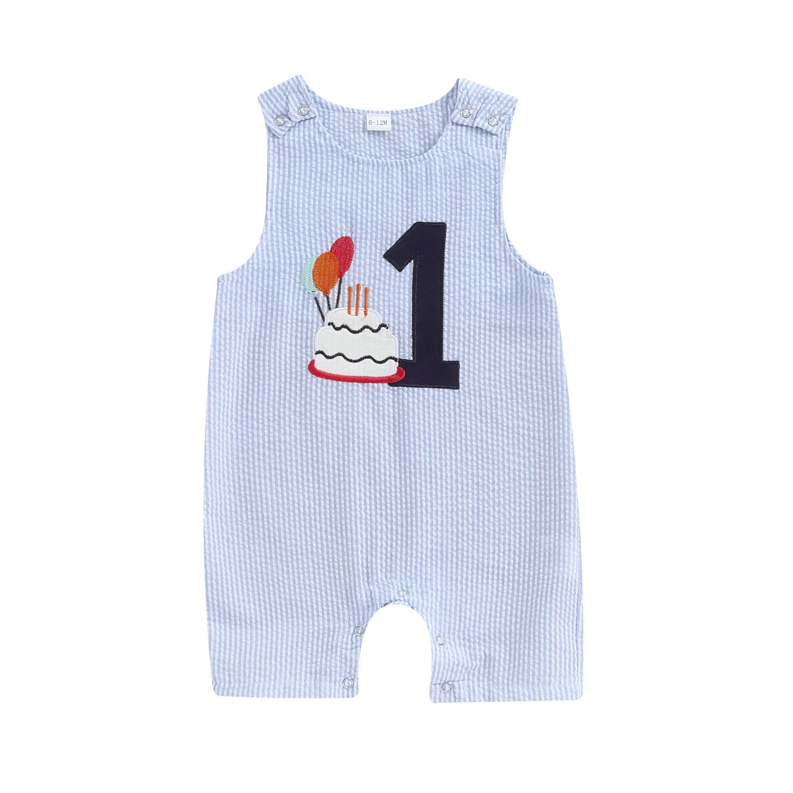 Striped Embroidered Baby Overalls Romper folded