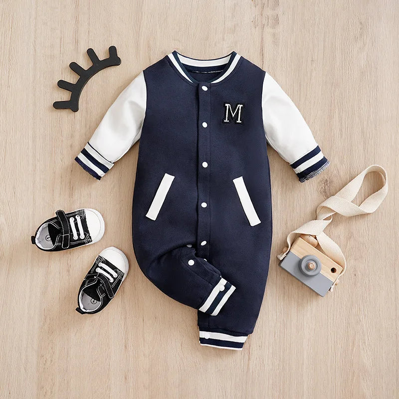 Baseball Embroidered Romper in Blue for Baby