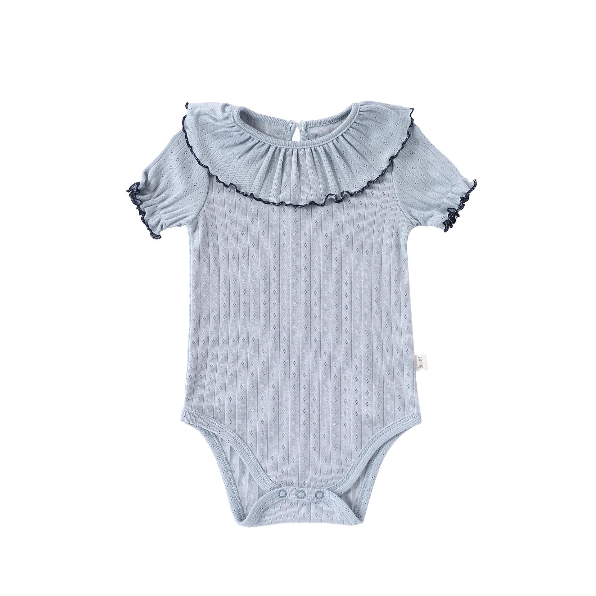 Baby Girls' Summer Triangular Bodysuit Pure Cotton Ruffled Collar Thin Trendy Clothing for Baby Girls
