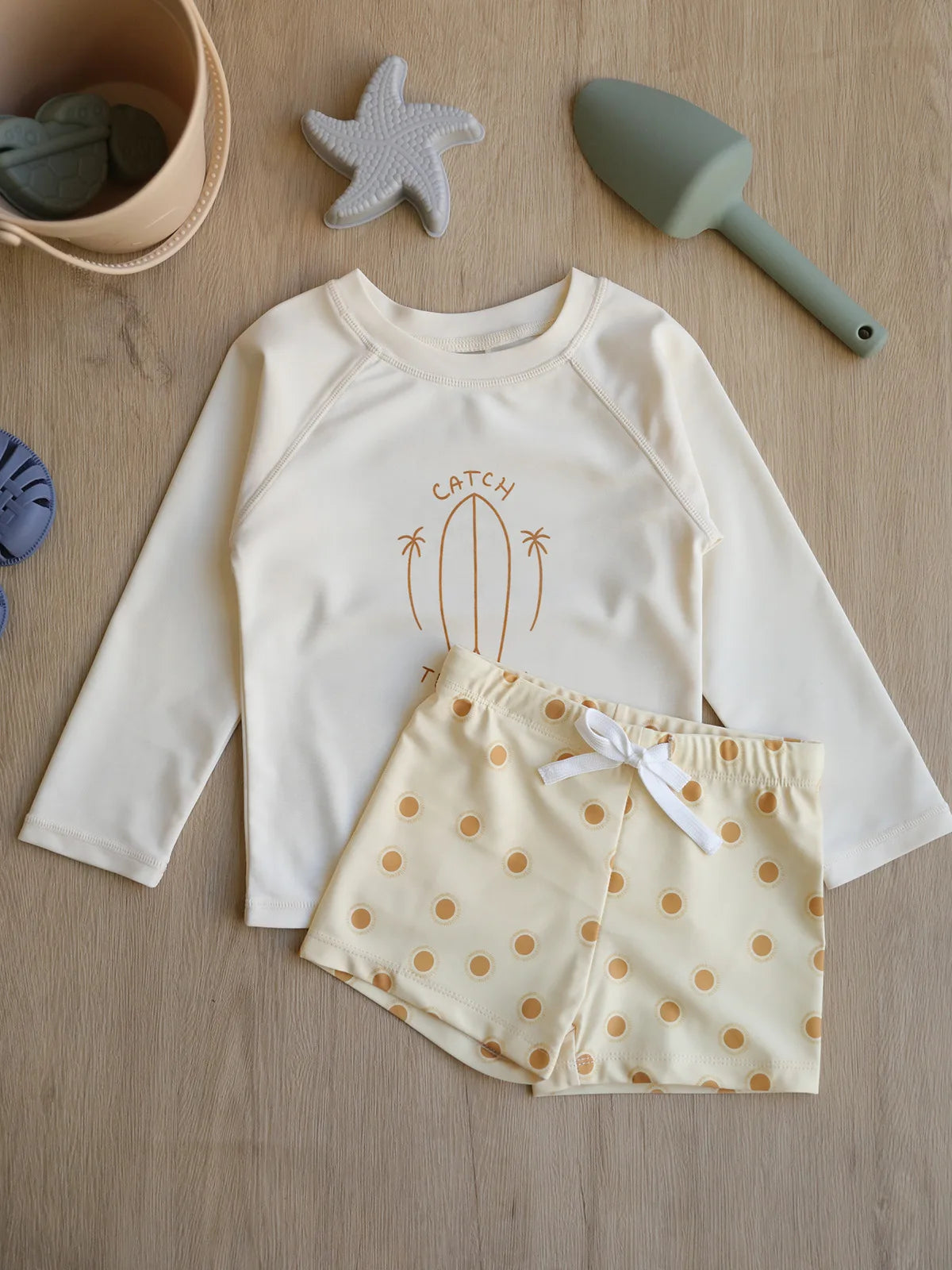 Long Sleeve Swim Set with Printed Shorts for Toddlers