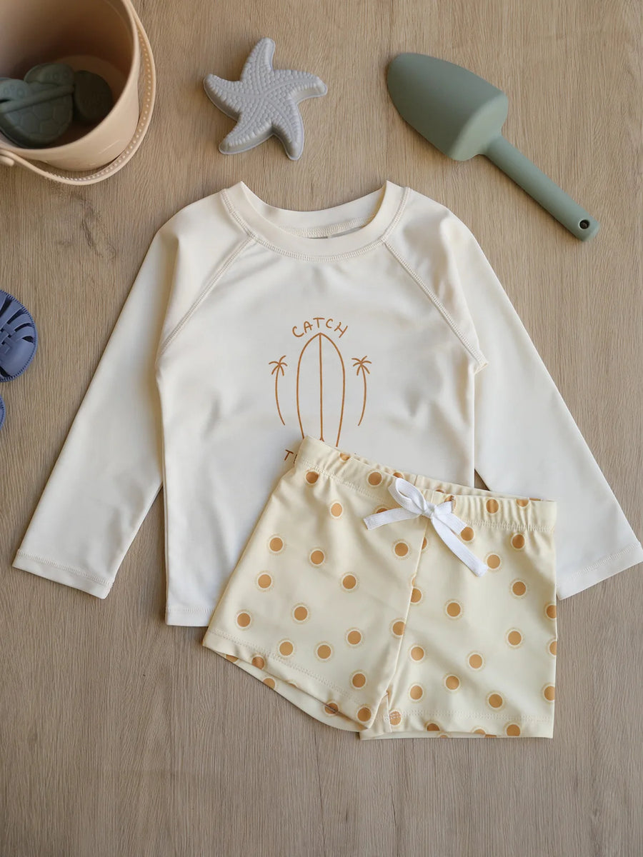 Long Sleeve Swim Set with Printed Shorts for Toddlers