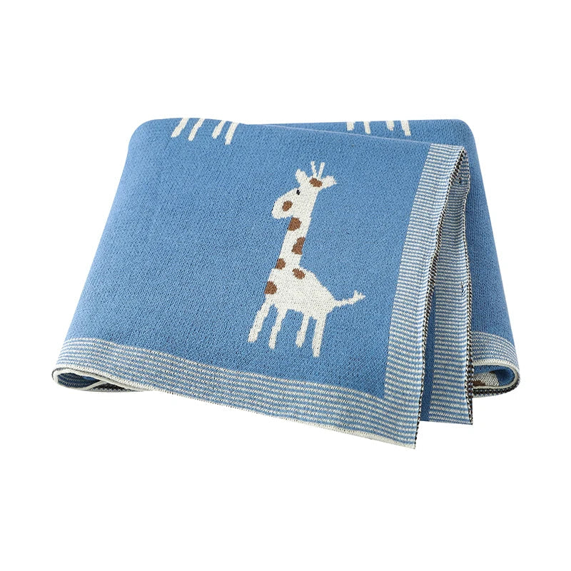 Giraffe Knit Baby Blanket - Blue