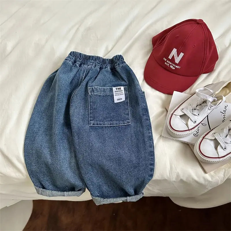 Blue Denim Pants with Elastic Waist for Kids