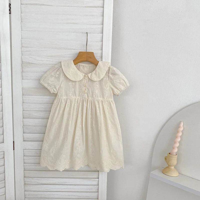 Embroidered cotton princess dress and romper set for girls
