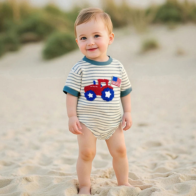Stars and Stripes Sleeveless Romper for Baby Girls