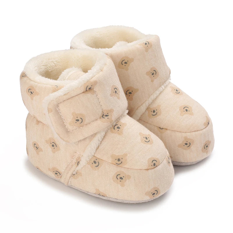 Cream Mini Bear Print Cozy Cartoon baby boots