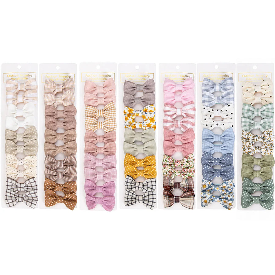 Set of 10 Mini Hair Bows in Various Plaid Designs