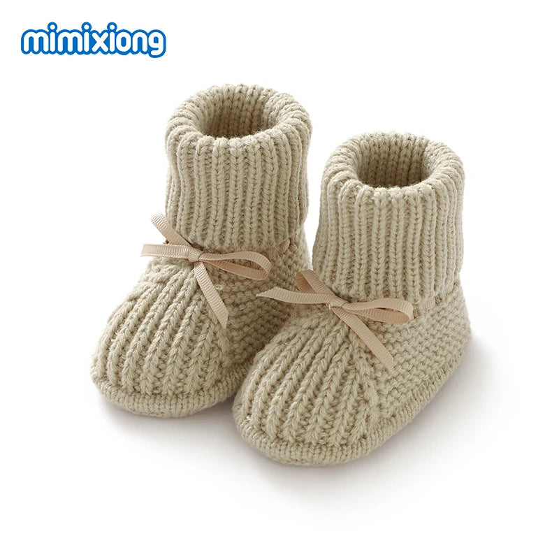 Beige Cable-Knit knitted baby booties