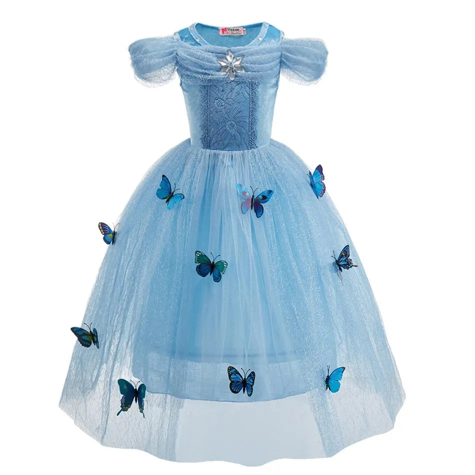 Blue princess dress with butterfly decorations